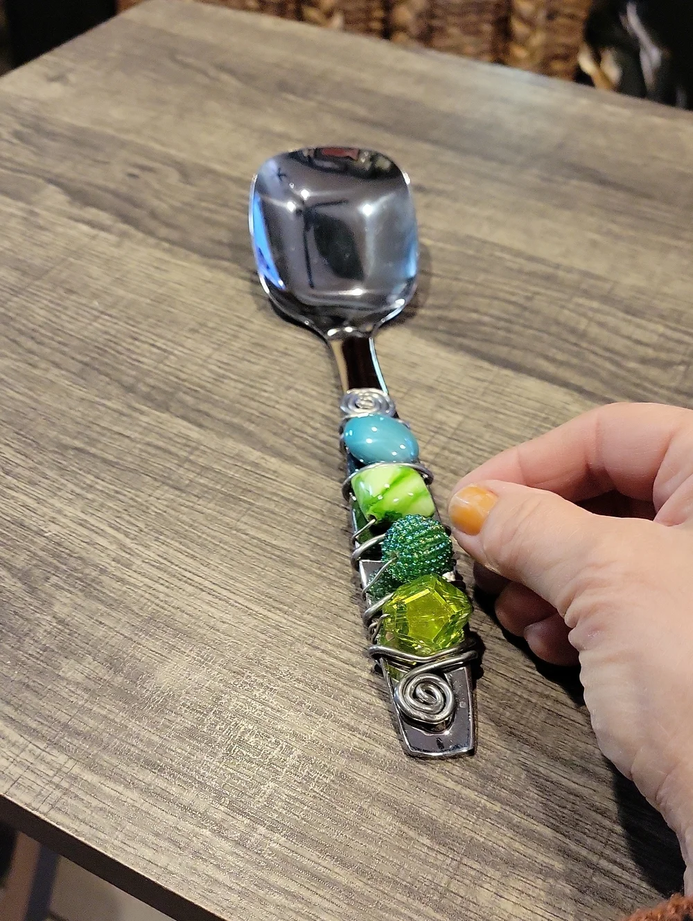 Oneida Stainless Serving Spoon,wire Wrapped W/Art Glass Beads,euc